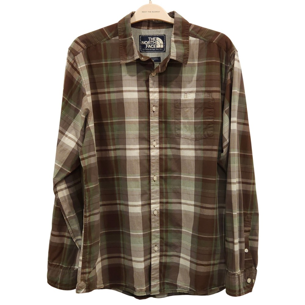 The North Face Mens Plaid‎ Long Sleeve Button Up Shirt Cotton XL Brown Green